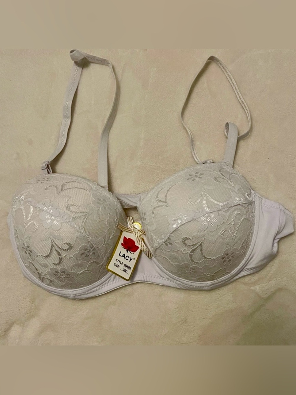 Subversive Basic Optical White Floral Lace Overlay Molded Underwire Bra 38D
